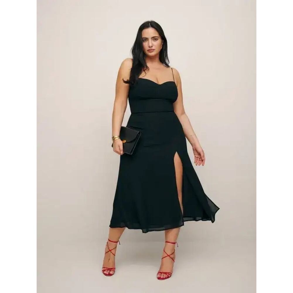 Black Spaghetti Strap Slit Midi Dress - Picture 2 of 12